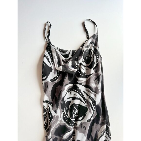 Vintage 00's MISS B Y2K Black Rose Floral Sequin Cowl Neck Slip Dress, Size L - Picture 5 of 12